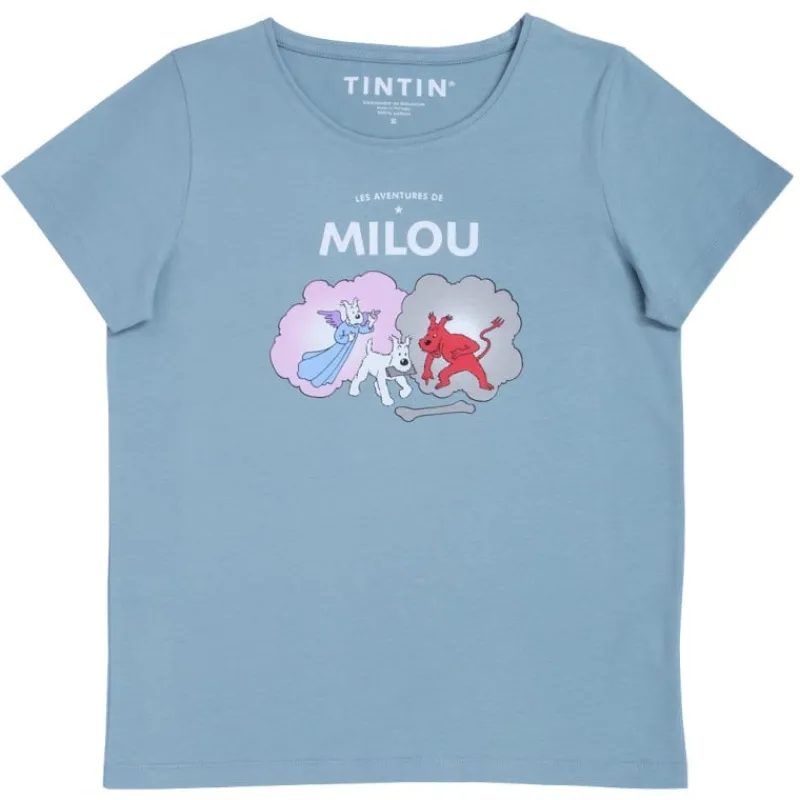 T-shirts*Tintin Boutique T-shirt "Milou ange et démon" bleu clair